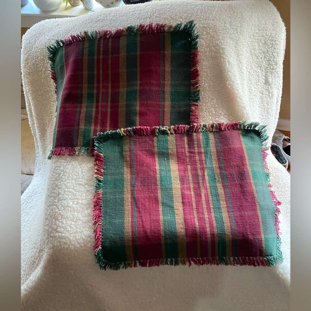 Earth Tone Geometric Plaid Placemats Set of 4 with fringe